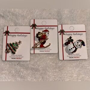 Nicole Festive Ornament Brooch Trio - Gold, Green, Red